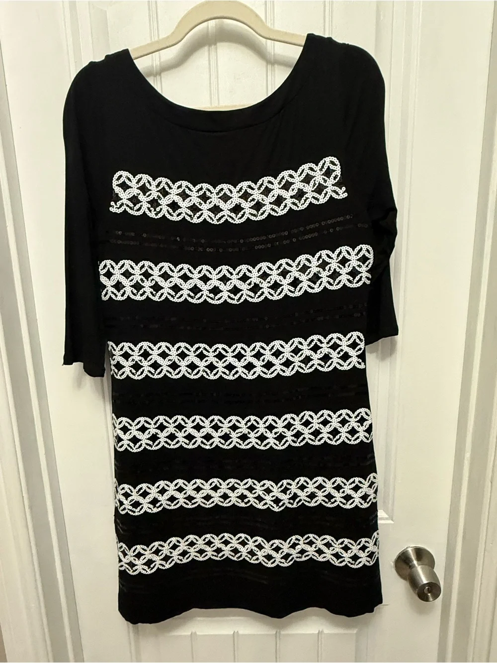 White House Black Market Dress Cocktail Evening Beaded Black/White Medium (55-10